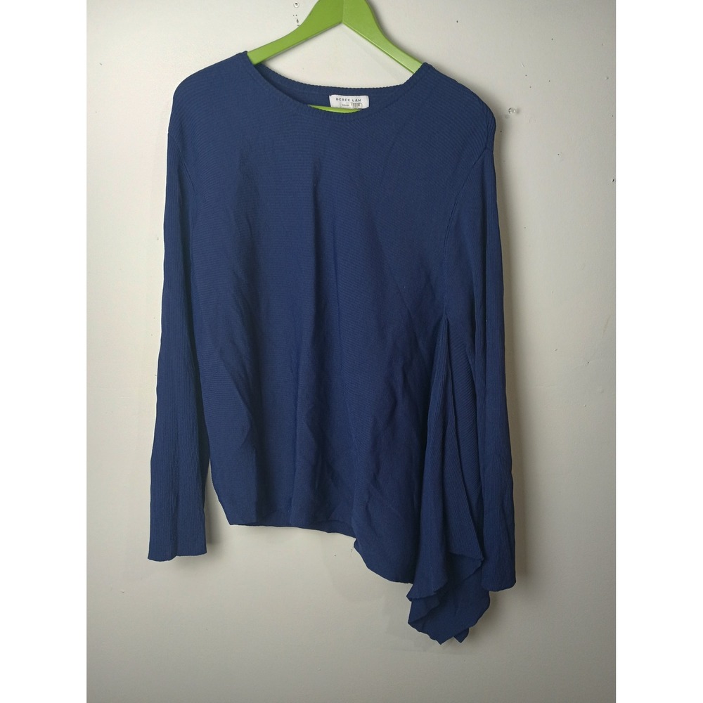 Derek Lam Collective Womens Navy Blue Ribbed Asymmetrical Draped Top XL RN102993